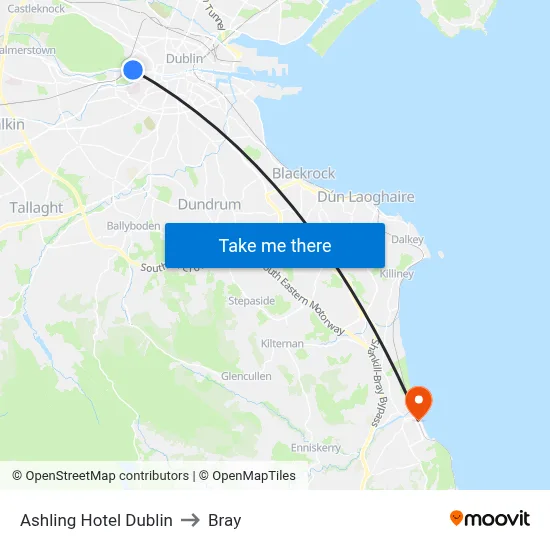 Ashling Hotel Dublin to Bray map
