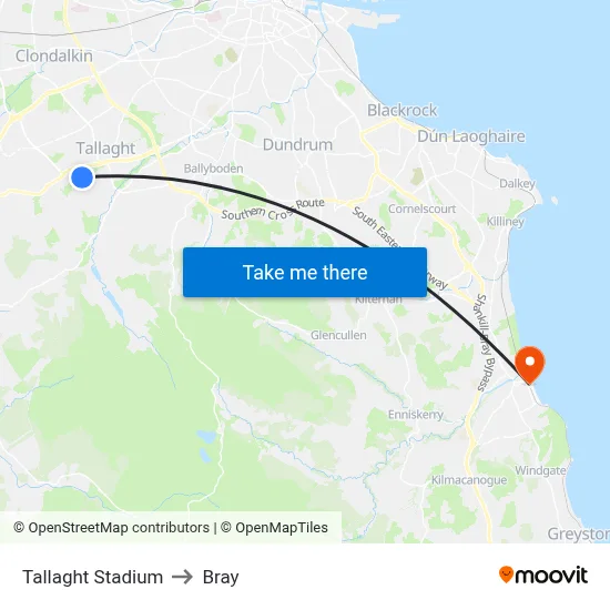 Tallaght Stadium to Bray map