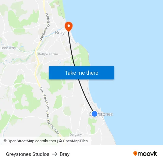 Greystones Studios to Bray map