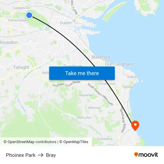 Phoinex Park to Bray map