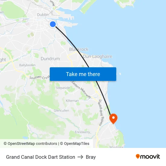 Grand Canal Dock Dart Station to Bray map