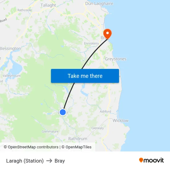 Laragh (Station) to Bray map