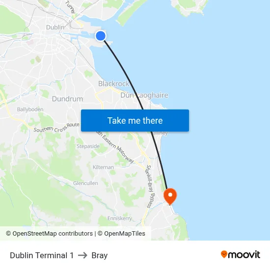 Dublin Terminal 1 to Bray map