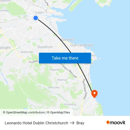 Leonardo Hotel Dublin Christchurch to Bray map