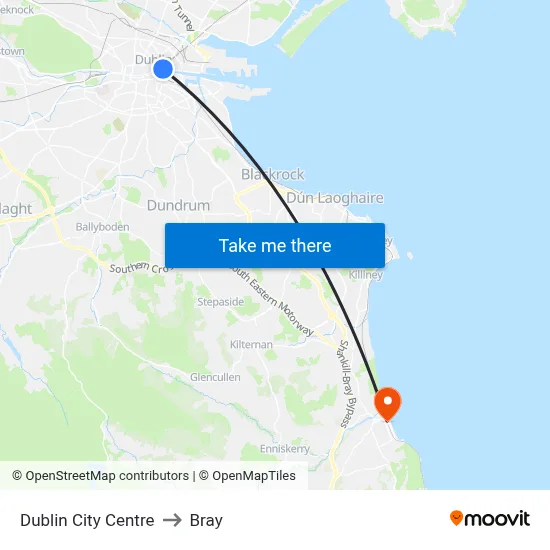 Dublin City Centre to Bray map