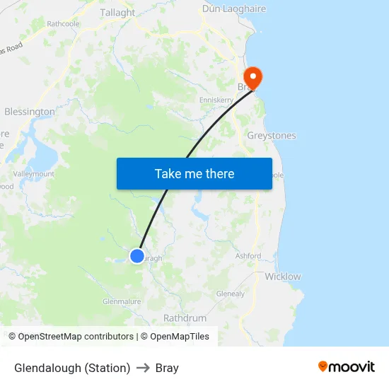 Glendalough (Station) to Bray map