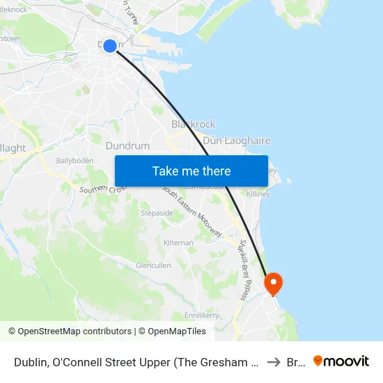 Dublin, O'Connell Street Upper (The Gresham Hotel) to Bray map