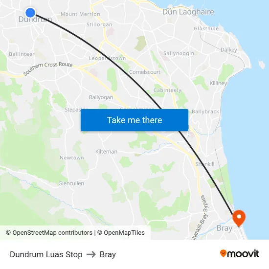 Dundrum Luas Stop to Bray map
