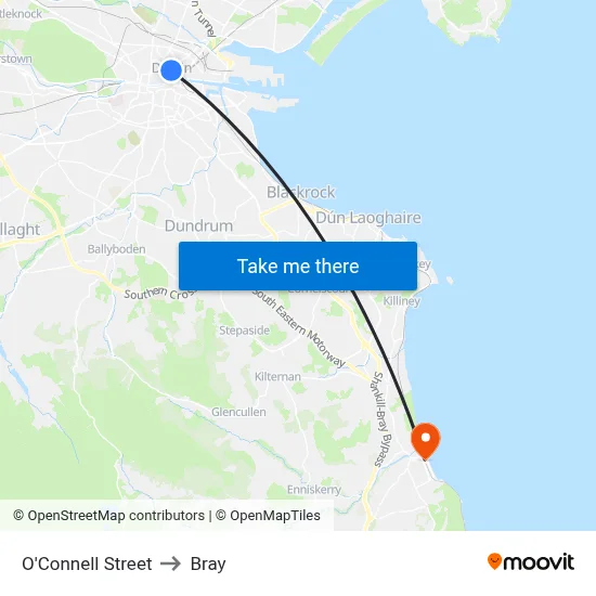 O'Connell Street to Bray map
