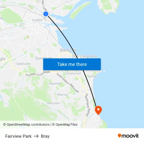 Fairview Park to Bray map