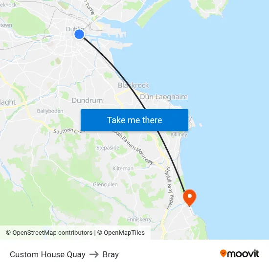 Custom House Quay to Bray map