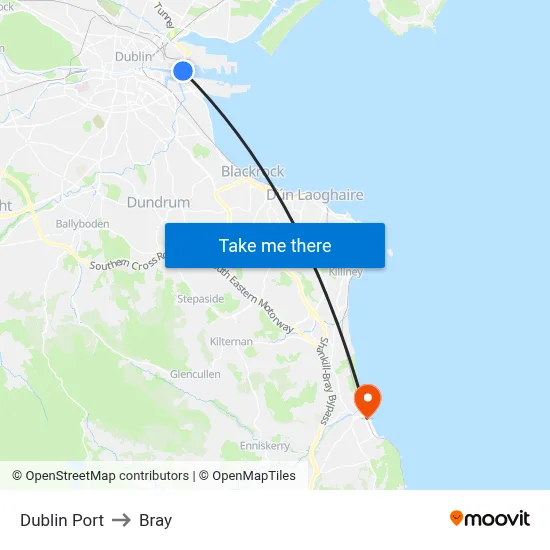 Dublin Port to Bray map