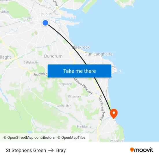 St Stephens Green to Bray map