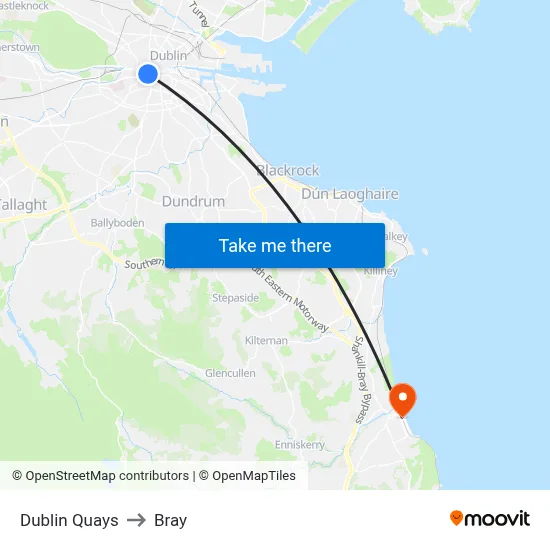Dublin Quays to Bray map