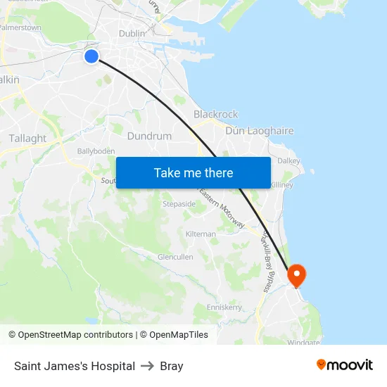 Saint James's Hospital to Bray map