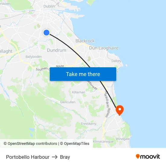 Portobello Harbour to Bray map