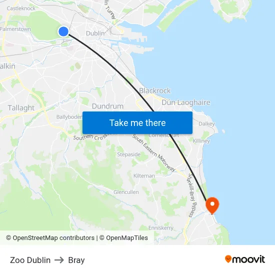 Zoo Dublin to Bray map