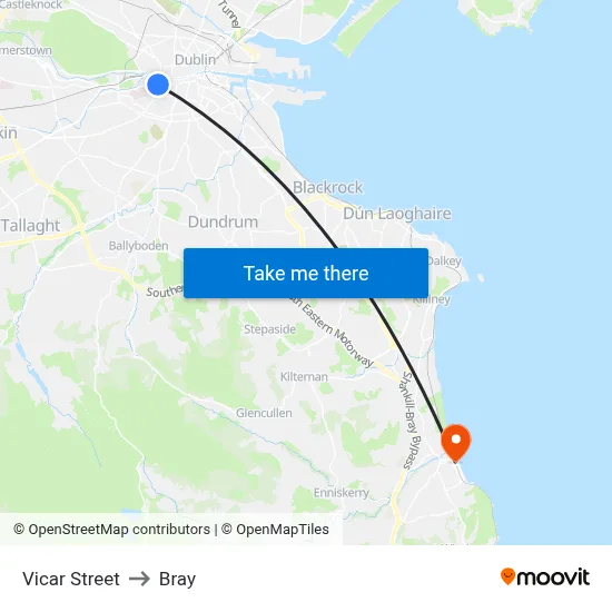 Vicar Street to Bray map