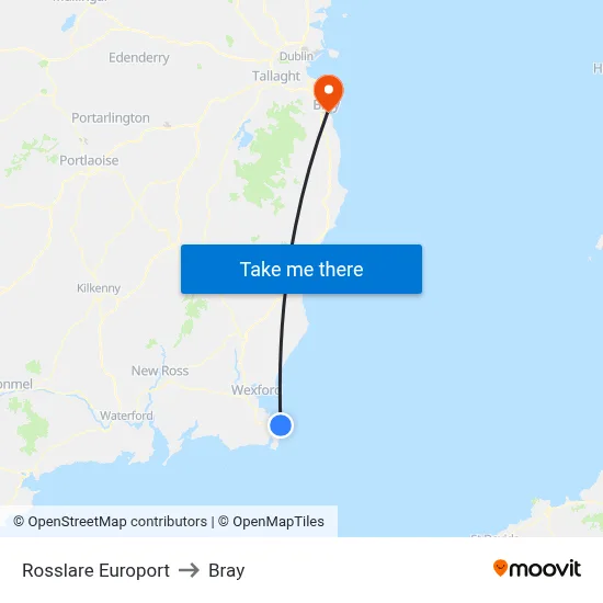 Rosslare Europort to Bray map