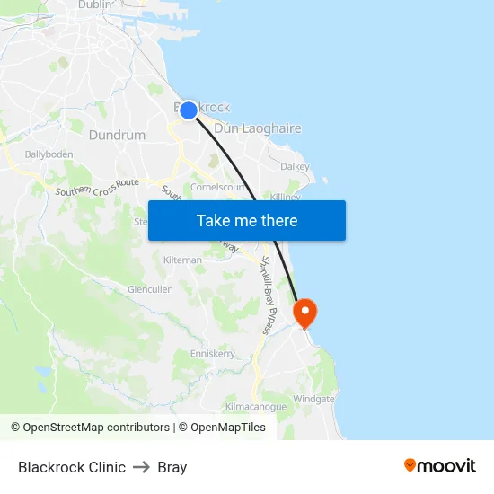 Blackrock Clinic to Bray map