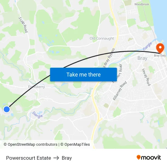 Powerscourt Estate to Bray map