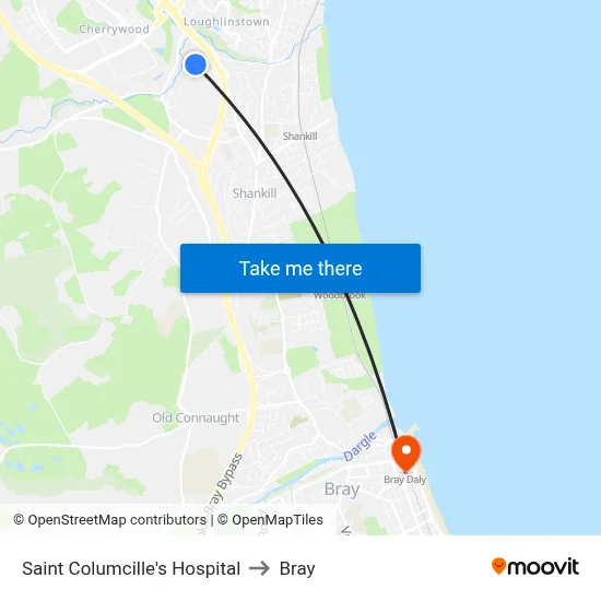 Saint Columcille's Hospital to Bray map