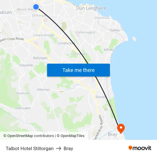 Talbot Hotel Stillorgan to Bray map