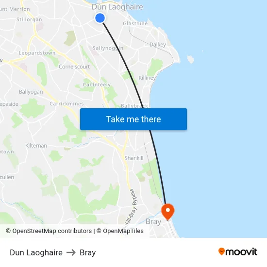 Dun Laoghaire to Bray map