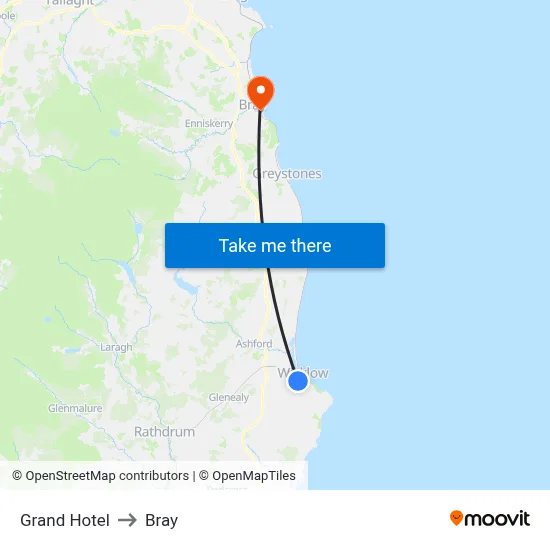 Grand Hotel to Bray map