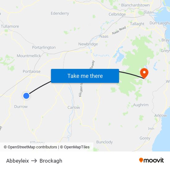 Abbeyleix to Brockagh map