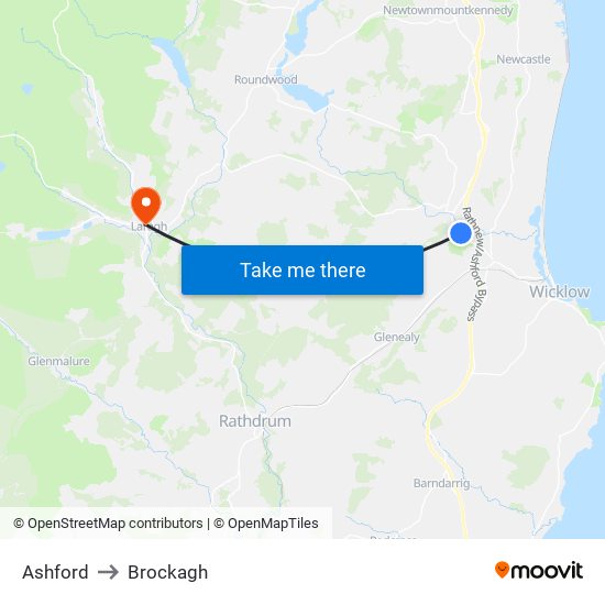 Ashford to Brockagh map