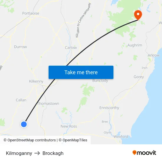 Kilmoganny to Brockagh map