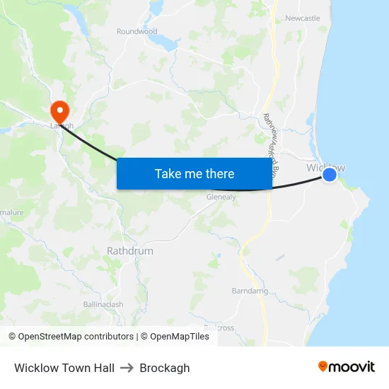 Wicklow Town Hall to Brockagh map