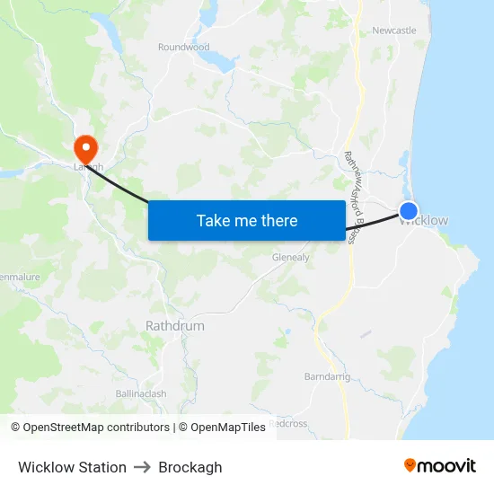 Wicklow Station to Brockagh map
