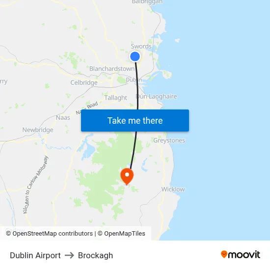 Dublin Airport to Brockagh map
