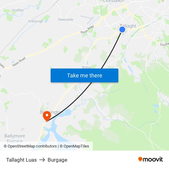 Tallaght Luas to Burgage map