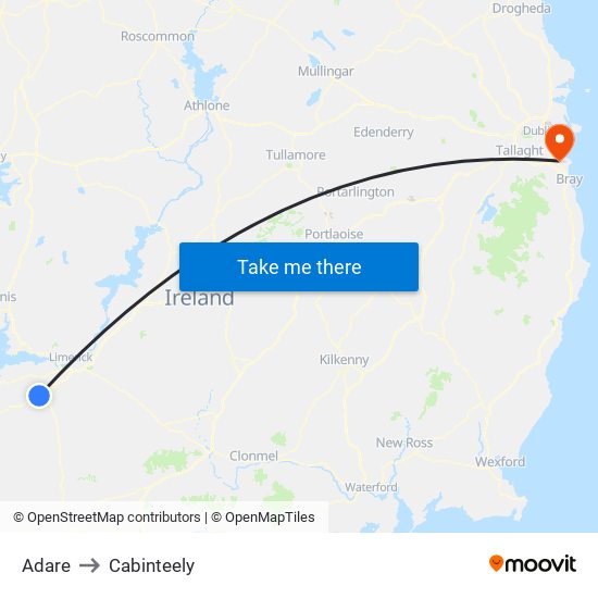 Adare to Cabinteely map