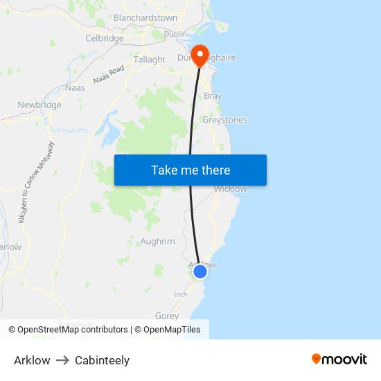 Arklow to Cabinteely map