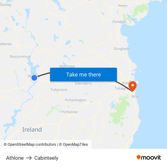 Athlone to Cabinteely map