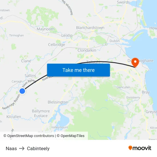 Naas to Cabinteely map