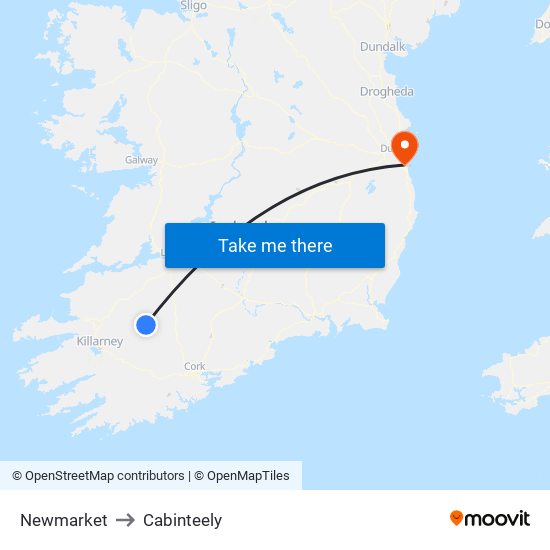 Newmarket to Cabinteely map