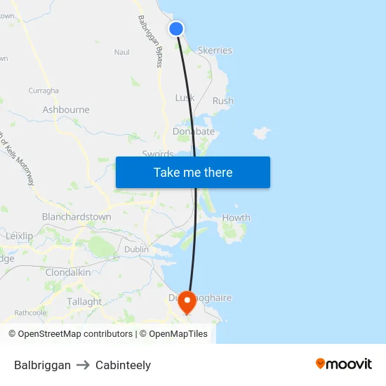 Balbriggan to Cabinteely map