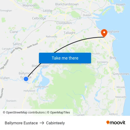 Ballymore Eustace to Cabinteely map
