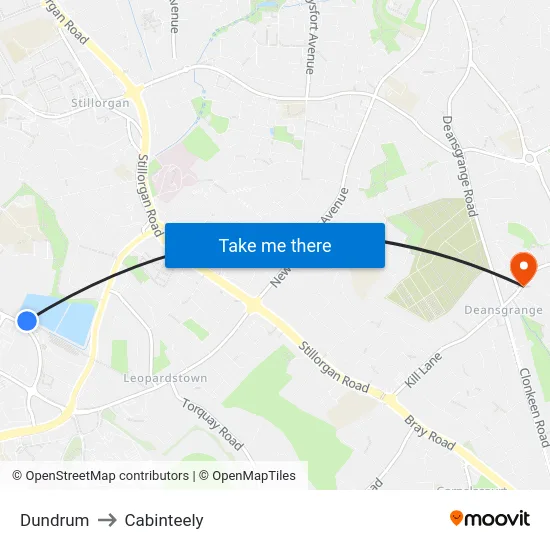 Dundrum to Cabinteely map