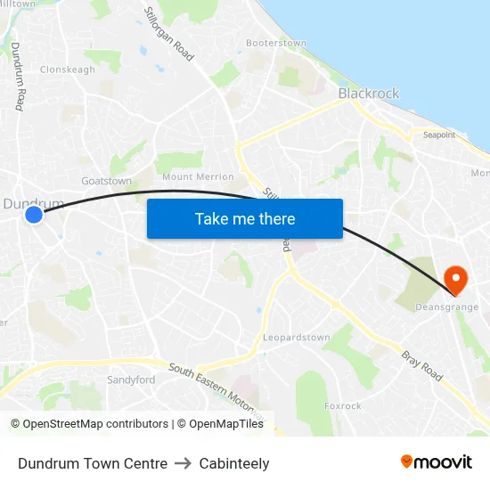 Dundrum Town Centre to Cabinteely map