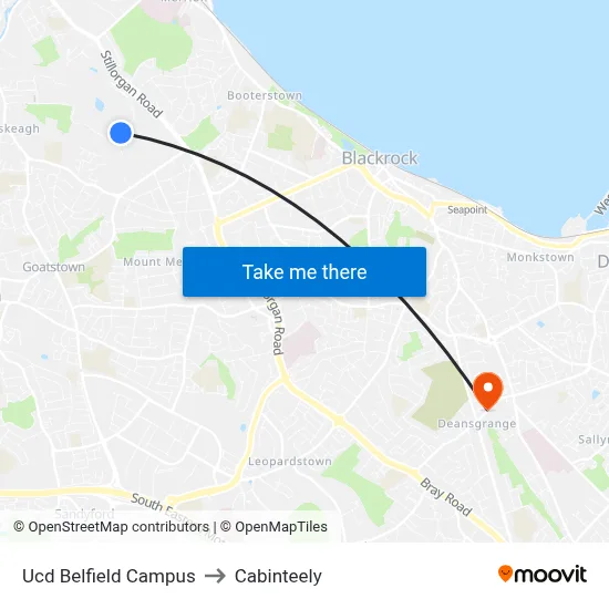 Ucd Belfield Campus to Cabinteely map