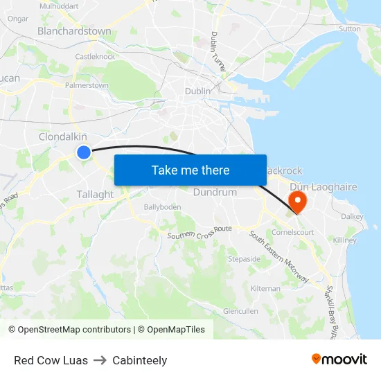 Red Cow Luas to Cabinteely map