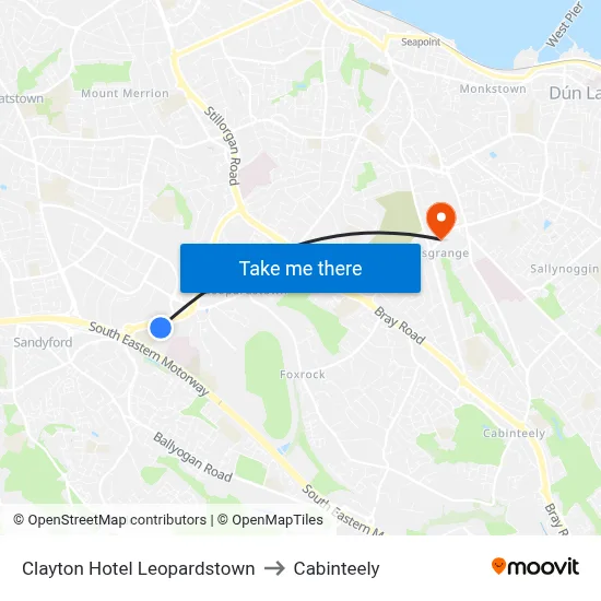 Clayton Hotel Leopardstown to Cabinteely map