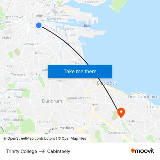 Trinity College to Cabinteely map