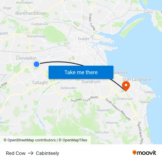 Red Cow to Cabinteely map